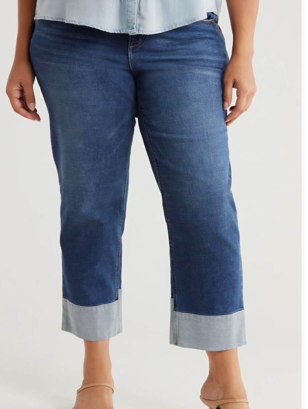 Democracy Two-Tone Cuffed Crop Boydriend Jeans - Blue